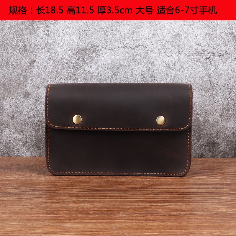 Crazy Horse Leather Men'S Mobile Phone Bag Waistband Portable Sports Site Work First Layer Cowhide Handmade Wallet - Image 1