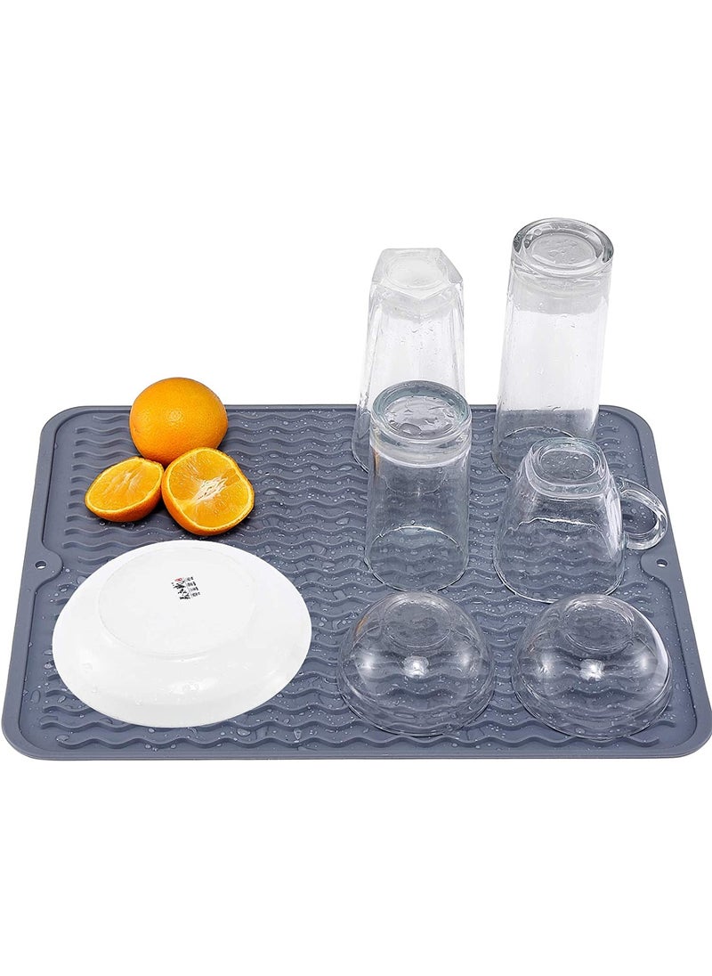 Hari - HARI® Silicone Dish Drying Mat for Kitchen Counter,Extra Large Counter Mat,Heat Resistant Slip-Proof Tray Folding Draining Mat Massage Mats for Kitchen（12x16 Inches） (Grey) - Image 1