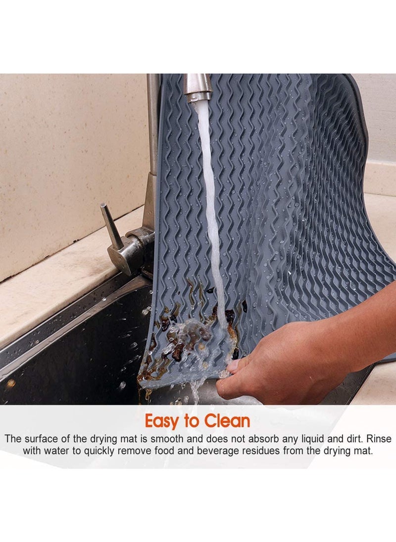 Hari - HARI® Silicone Dish Drying Mat for Kitchen Counter,Extra Large Counter Mat,Heat Resistant Slip-Proof Tray Folding Draining Mat Massage Mats for Kitchen（12x16 Inches） (Grey) - Image 1