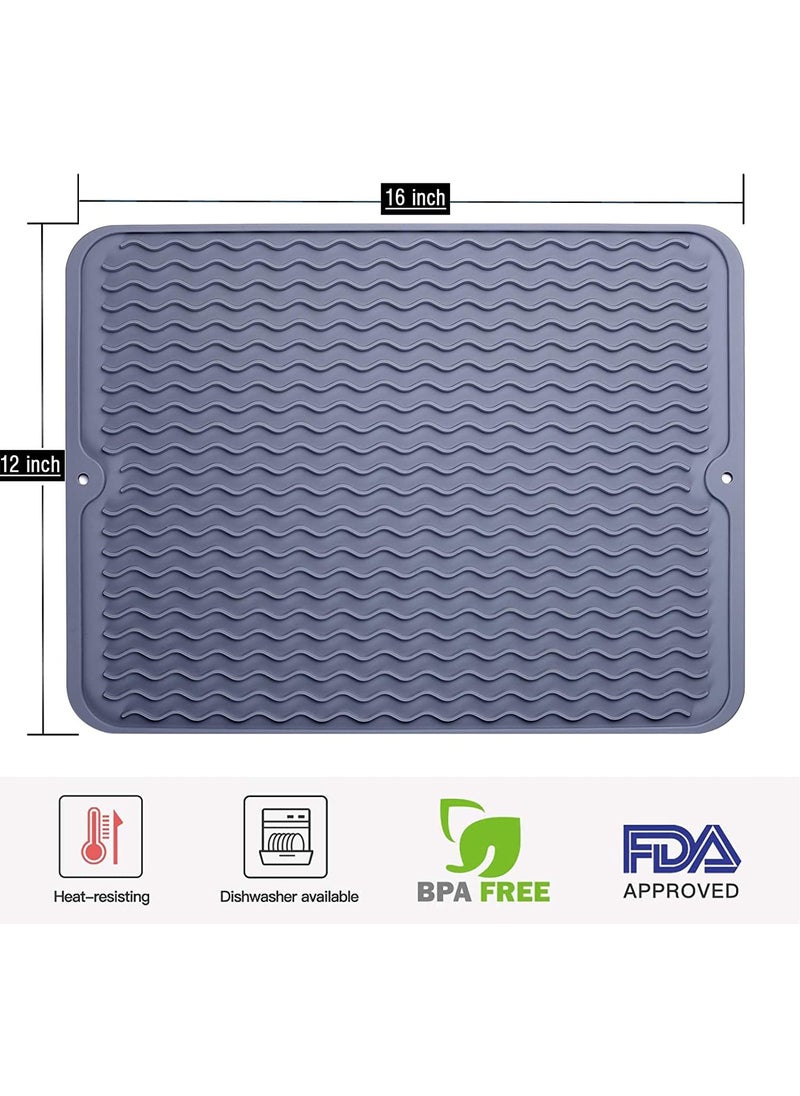 Hari - HARI® Silicone Dish Drying Mat for Kitchen Counter,Extra Large Counter Mat,Heat Resistant Slip-Proof Tray Folding Draining Mat Massage Mats for Kitchen（12x16 Inches） (Grey) - Image 1
