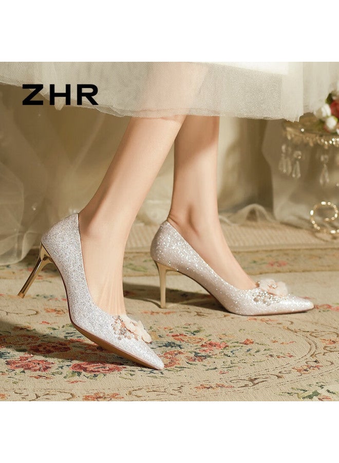 Zhr High Heels For Women, Suede Xiuhe Wedding Shoes, Elegant Bridal Shoes, Thin Heel Pumps For Women, Bq125 Champagne Color, Size 38 - Image 4