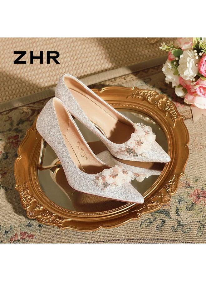 Zhr High Heels For Women, Suede Xiuhe Wedding Shoes, Elegant Bridal Shoes, Thin Heel Pumps For Women, Bq125 Champagne Color, Size 38 - Image 2