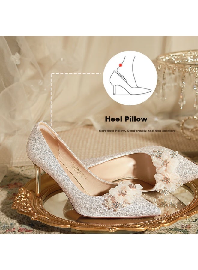 Zhr High Heels For Women, Suede Xiuhe Wedding Shoes, Elegant Bridal Shoes, Thin Heel Pumps For Women, Bq125 Champagne Color, Size 38 - Image 5