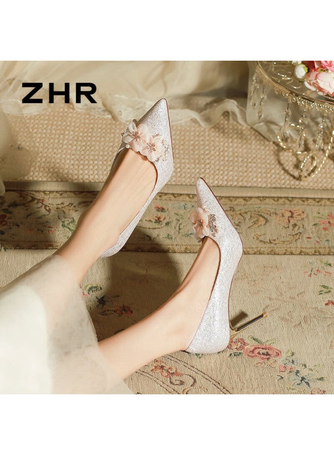 Zhr High Heels For Women, Suede Xiuhe Wedding Shoes, Elegant Bridal Shoes, Thin Heel Pumps For Women, Bq125 Champagne Color, Size 38 - Image 3
