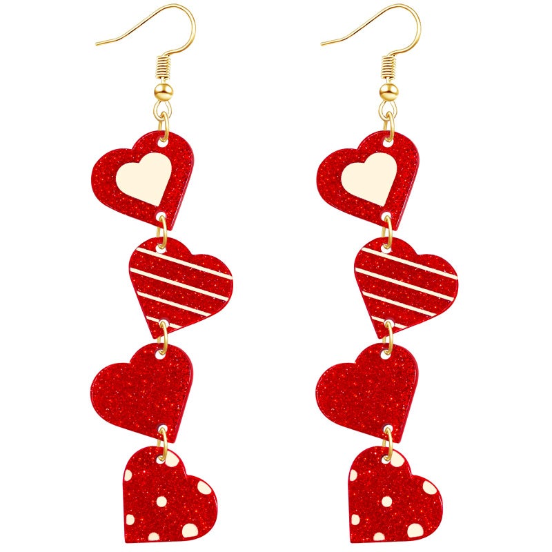 Nanafast Valentineâ€™s Day Earrings for Women Glitter Love Red Heart Earrings Lightweight Acrylic Valentines Jewelry Gifts for Her-Red - Image 1