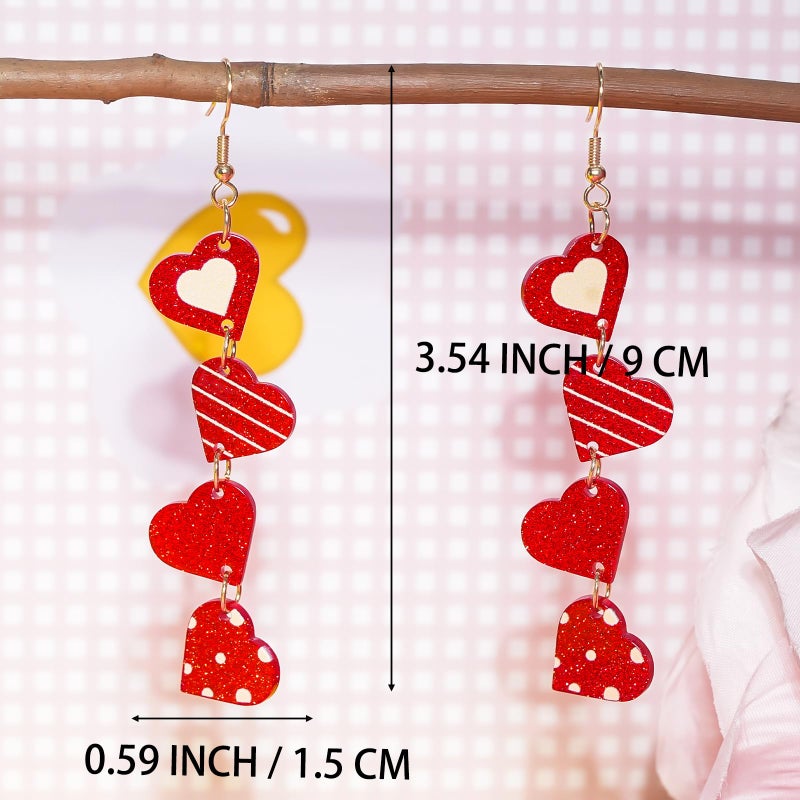 Nanafast Valentineâ€™s Day Earrings for Women Glitter Love Red Heart Earrings Lightweight Acrylic Valentines Jewelry Gifts for Her-Red - Image 5