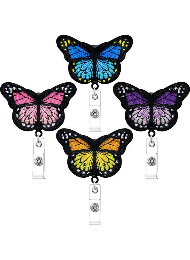 Tenare 4 Pieces Butterfly Badge Reels Retractable Nurse Badge Holder Cute Butterfly Id Badge Reel With Alligator Clips For Nurses Volunteers Students Teachers (Pink Yellow Cyan Purple) - Image 2
