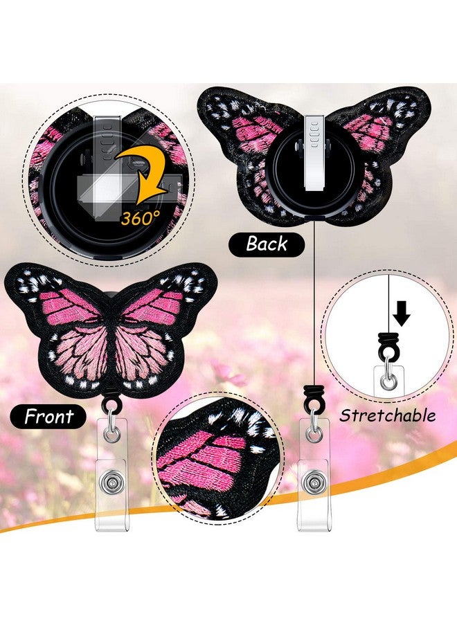 Tenare 4 Pieces Butterfly Badge Reels Retractable Nurse Badge Holder Cute Butterfly Id Badge Reel With Alligator Clips For Nurses Volunteers Students Teachers (Pink Yellow Cyan Purple) - Image 4