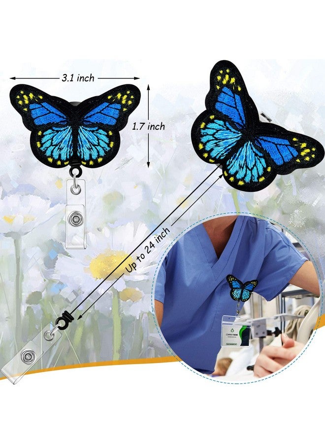 Tenare 4 Pieces Butterfly Badge Reels Retractable Nurse Badge Holder Cute Butterfly Id Badge Reel With Alligator Clips For Nurses Volunteers Students Teachers (Pink Yellow Cyan Purple) - Image 3