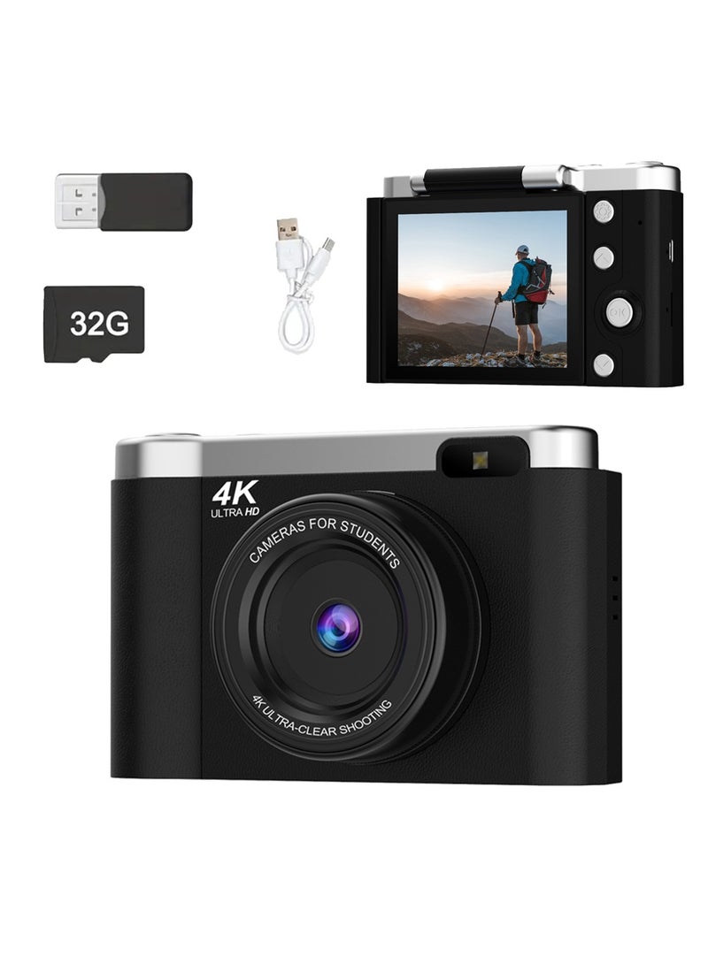 general 48MP student digital camera with 4K CCD digital zoom, portable digital camera, selfie camera, comes with a free 32GB SD card and card reader (black). - Image 1