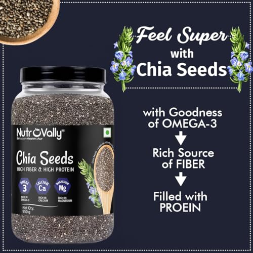 Nutrovally Chia Seeds 950g |Seeds for eating| Chai seeds for weight loss|High Fiber & Omega-3|Gluten-Free |chia seeds| Rich in Calcium, Protein & Fibre | Healthy Snacks |Chia|Weight Loss & Skin Glow - Image 3