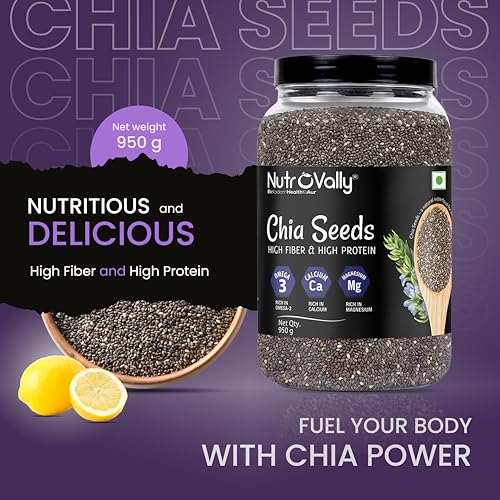 Nutrovally Chia Seeds 950g |Seeds for eating| Chai seeds for weight loss|High Fiber & Omega-3|Gluten-Free |chia seeds| Rich in Calcium, Protein & Fibre | Healthy Snacks |Chia|Weight Loss & Skin Glow - Image 4