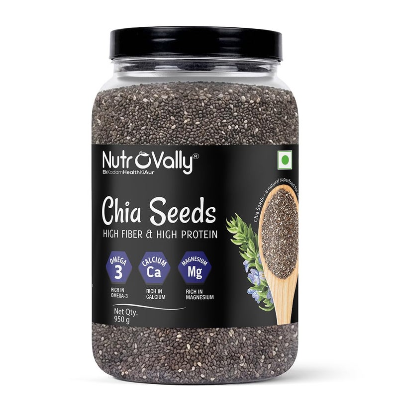 Nutrovally Chia Seeds 950g |Seeds for eating| Chai seeds for weight loss|High Fiber & Omega-3|Gluten-Free |chia seeds| Rich in Calcium, Protein & Fibre | Healthy Snacks |Chia|Weight Loss & Skin Glow - Image 1