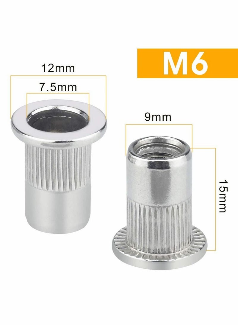 M6 Nut, 50 Pcs M6 Stainless Steel Rivet Nut, Flat Head Threaded Insert Nutsert Rivnuts, Fastener Rivet Nut Assortment Kit with Internal Threads (Sliver) - Image 2