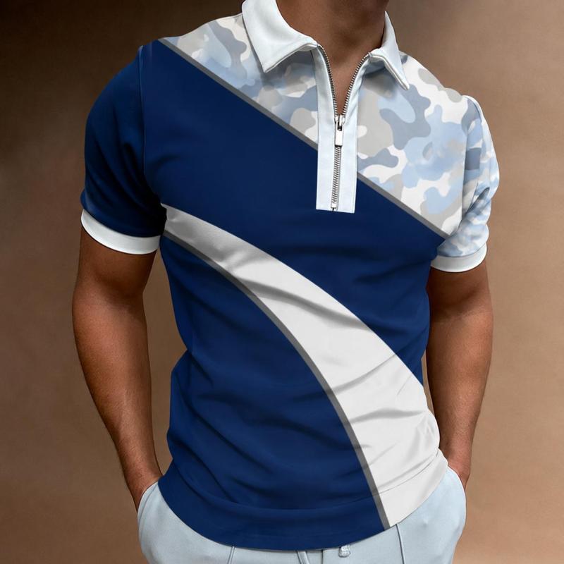 European and American foreign trade cross-border 3D digital printing pattern men's lapel short-sleeved zipper men's casual polo shirt PL-DX54 L - Image 1