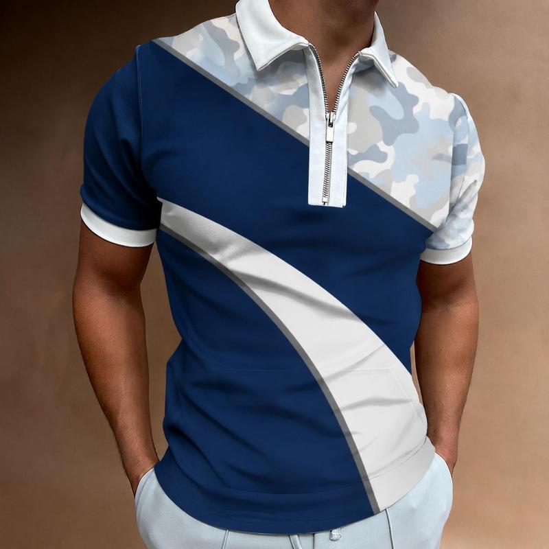 European and American foreign trade cross-border 3D digital printing pattern men's lapel short-sleeved zipper men's casual polo shirt PL-DX54 L - Image 5