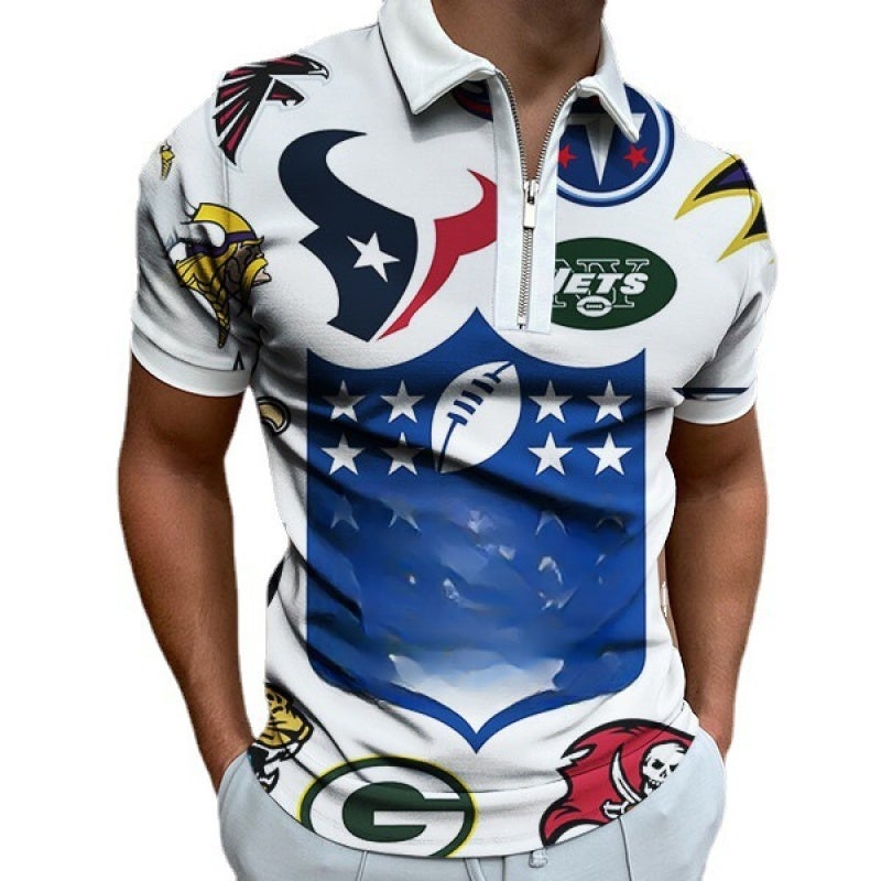 European and American foreign trade cross-border 3D digital printing pattern men's lapel short-sleeved zipper men's casual polo shirt PL-DX54 L - Image 4