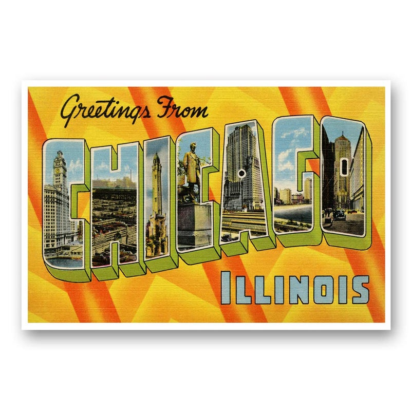 Postcard Fair GREETINGS FROM CHICAGO, IL vintage reprint postcard set of 20 identical postcards. Large letter Chicago, Illinois city name post card pack (ca. 1930's-1940's). Made in USA. - Image 1