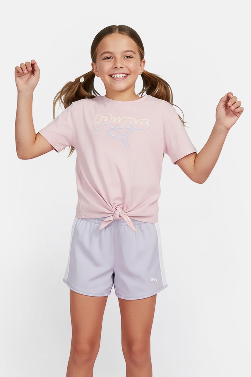 PUMA طقم تي شيرت قصير الأكمام وشورتات مطبوع للأطفال البنات 2 قطعة، متعدد الألوان - Image 1