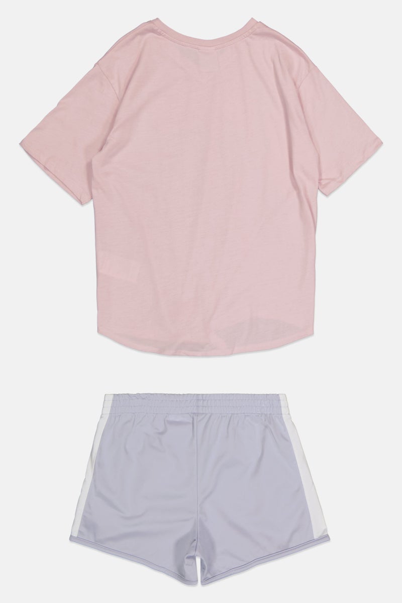 PUMA طقم تي شيرت قصير الأكمام وشورتات مطبوع للأطفال البنات 2 قطعة، متعدد الألوان - Image 3