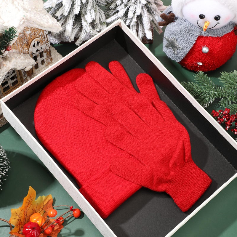 ShinyMatch Winter Beanie Hat Gloves Set, Soft Knitted Hat Stretchy Gloves Warm Skull Cap Set for Women Men Gifts(Red) - Image 4