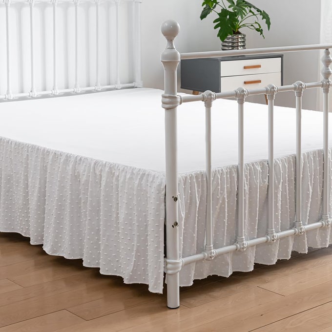 TUFTED DOT BED SKIRT QUEEN SIZE RUFFLED BED SKIRT WITH SPLIT CORNERS 12 INCH DROP DUST RUFFLE BED SKIRTS WITH PLATFORM WHITE