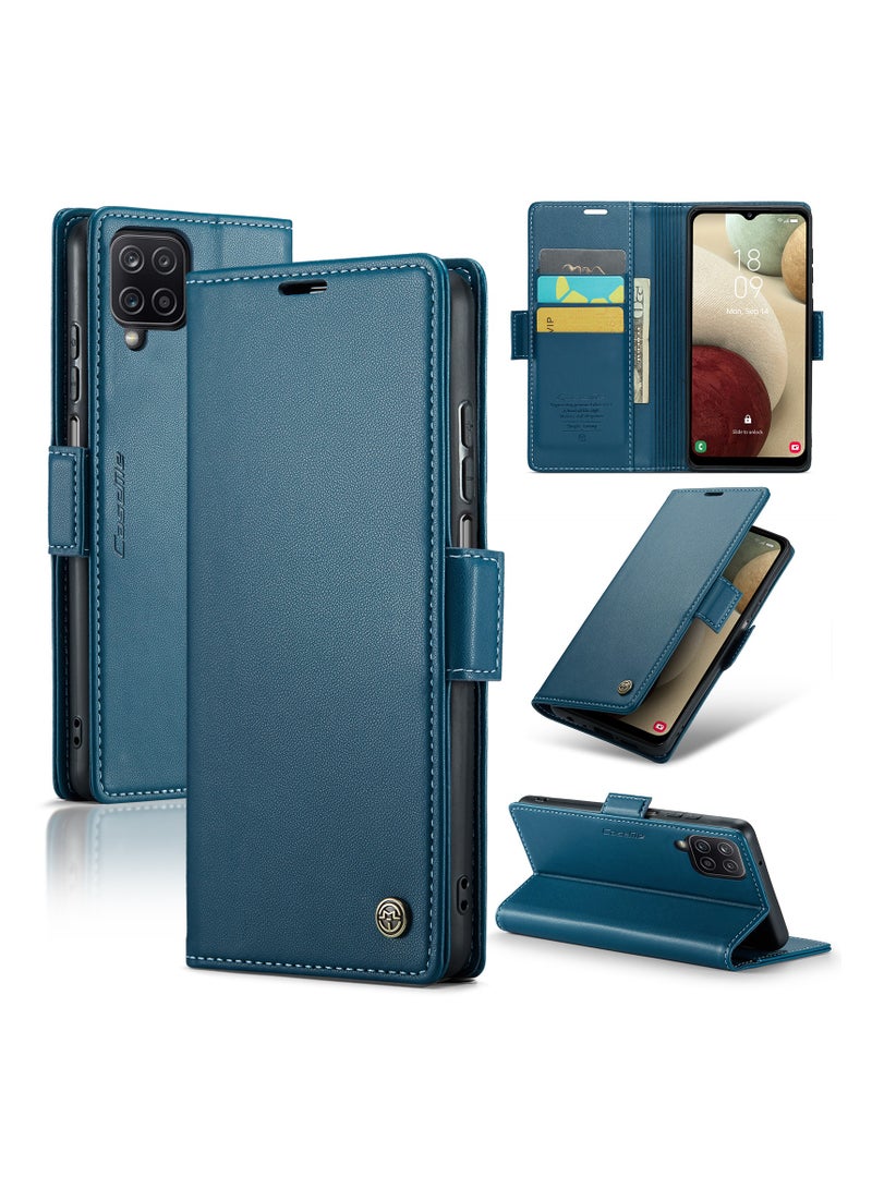Phone Case for Samsung Galaxy A12 / M12 Anti-scratch Leather Kickstand Card Slot Money Pocket Blue - Image 1
