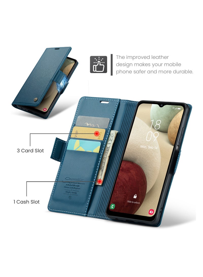 Phone Case for Samsung Galaxy A12 / M12 Anti-scratch Leather Kickstand Card Slot Money Pocket Blue - Image 2