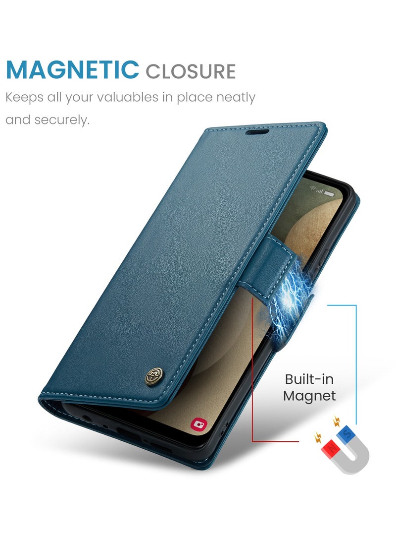 Phone Case for Samsung Galaxy A12 / M12 Anti-scratch Leather Kickstand Card Slot Money Pocket Blue - Image 3