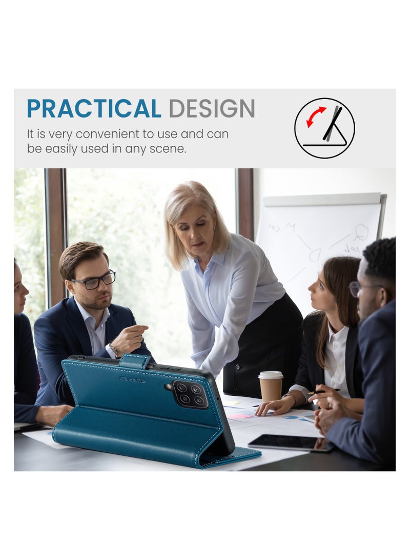 Phone Case for Samsung Galaxy A12 / M12 Anti-scratch Leather Kickstand Card Slot Money Pocket Blue - Image 4