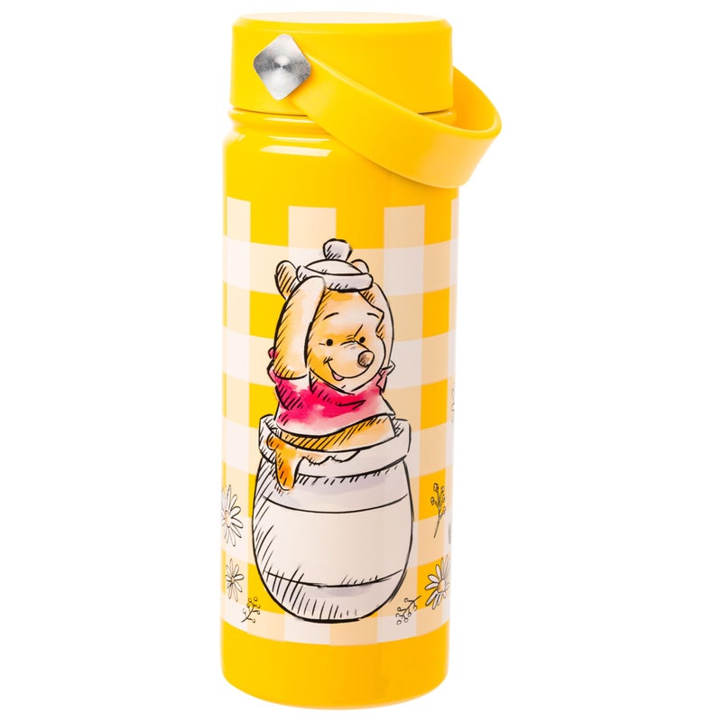 Silver Buffalo Disney Winnie the Pooh in Hunny Pot Yellow Gingham Stainless Steel Water Bottle with Swivel Handle 20 Ounces
