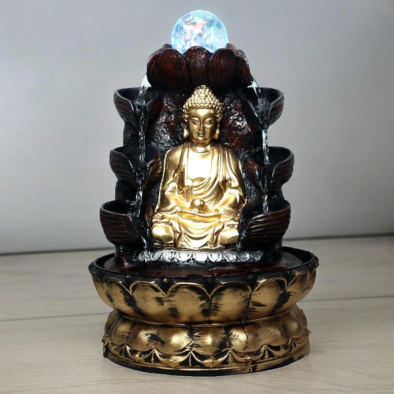 Decor Bazar Decor Bazar Polyresin Table Top Indoor Outdoor Water Fall Fountain with Crystal Ball LED Lights for Home Decor Decoration Gift Gifting Items Buddha  - Image 1