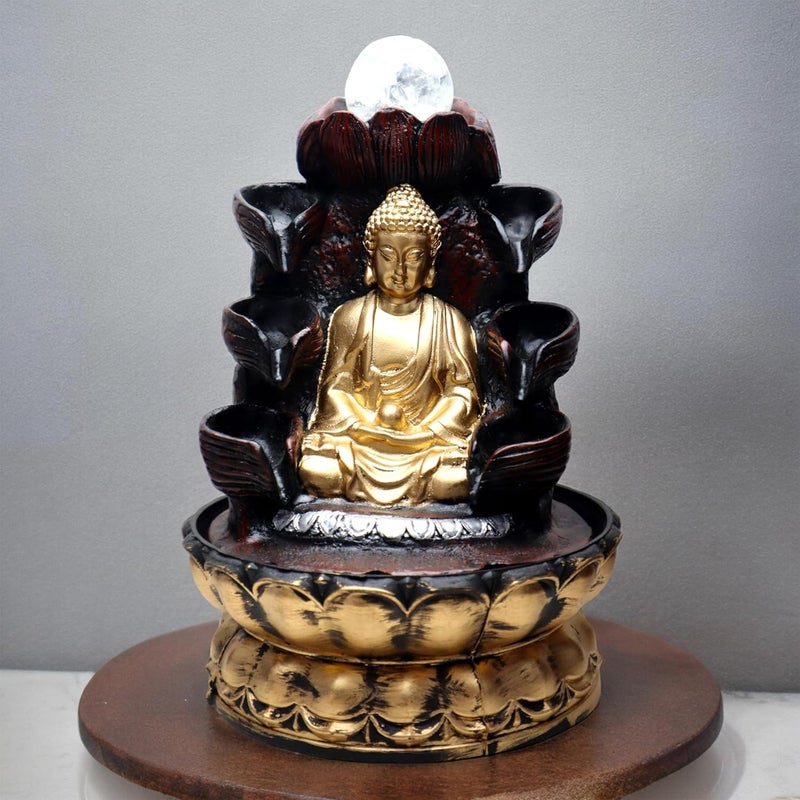 Decor Bazar Decor Bazar Polyresin Table Top Indoor Outdoor Water Fall Fountain with Crystal Ball LED Lights for Home Decor Decoration Gift Gifting Items Buddha  - Image 3