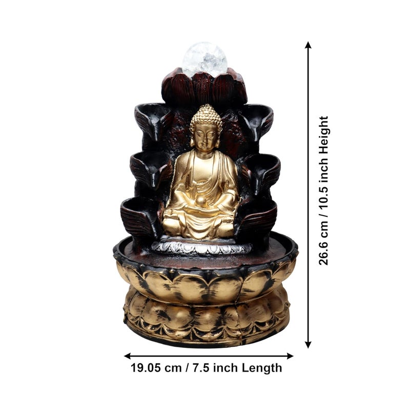 Decor Bazar Decor Bazar Polyresin Table Top Indoor Outdoor Water Fall Fountain with Crystal Ball LED Lights for Home Decor Decoration Gift Gifting Items Buddha  - Image 5