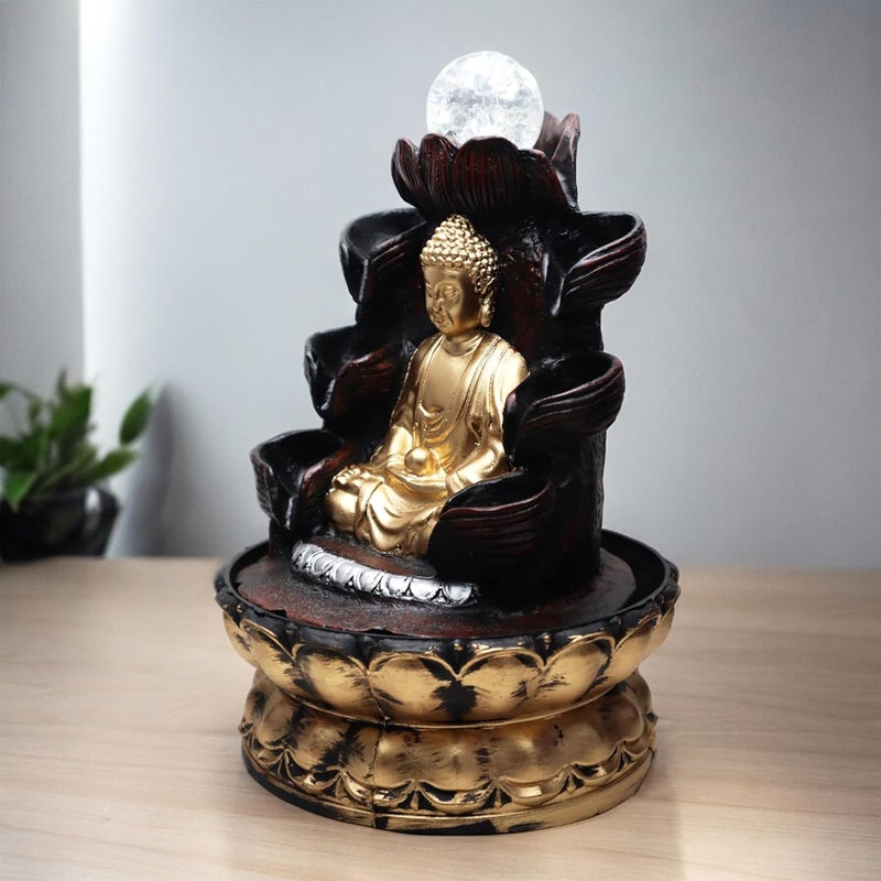 Decor Bazar Decor Bazar Polyresin Table Top Indoor Outdoor Water Fall Fountain with Crystal Ball LED Lights for Home Decor Decoration Gift Gifting Items Buddha  - Image 2