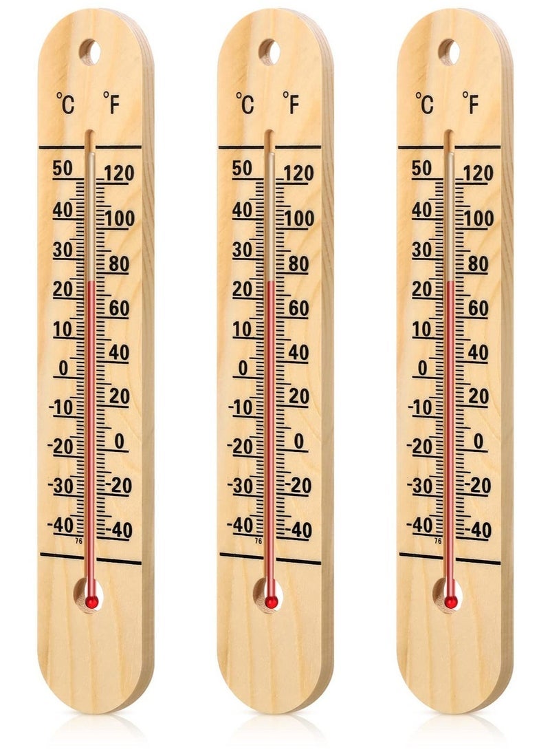 Wall Thermometer, Indoor Outdoor Thermometers, 10.5 Inch Wooden Double Scales Thermometer, for Home, Office, Patio, Porch, Warehouse, Greenhouse Garden Weather (3 Pcs)