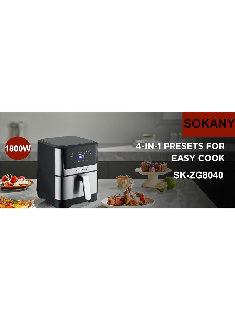 Sokany SK-8040 7 L Digital Air Fryer – 1800W Oil-Free Cooker with Touch Screen, Timer & Adjustable Temp – Black & Silver - Image 5