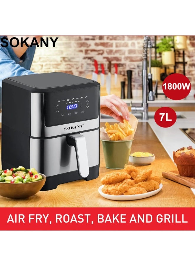 Sokany SK-8040 7 L Digital Air Fryer – 1800W Oil-Free Cooker with Touch Screen, Timer & Adjustable Temp – Black & Silver - Image 2