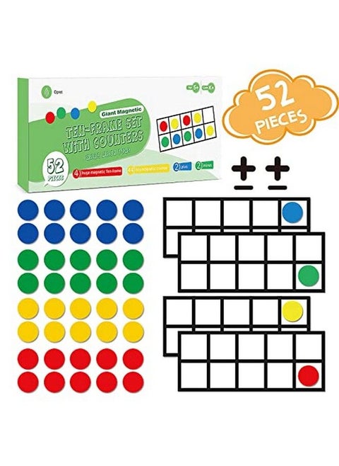 Big Magnetic Tenframe Set Opret 52 Pieces Math Manipulative For Elementary Ten Frame Math Games For Kindergarten With Storage Bag 4 Frame 44 Counters 2 Plus And 2 Minus