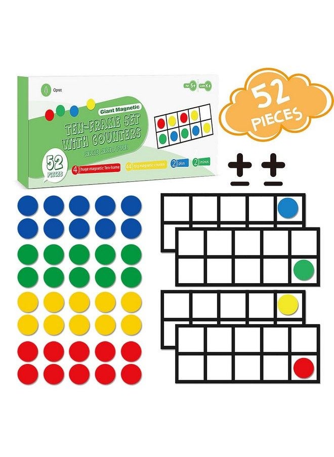 Big Magnetic Tenframe Set Opret 52 Pieces Math Manipulative For Elementary Ten Frame Math Games For Kindergarten With Storage Bag 4 Frame 44 Counters 2 Plus And 2 Minus