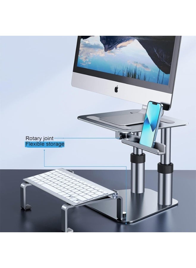 Gravity All-Aluminum Adjustable Display Bracket ‚Äì Ergonomic Desktop Monitor Stand with Keyboard & Mobile Phone Holder ‚Äì Height Adjustable Screen Base Lifting Platform for Office or Home Use - Image 4