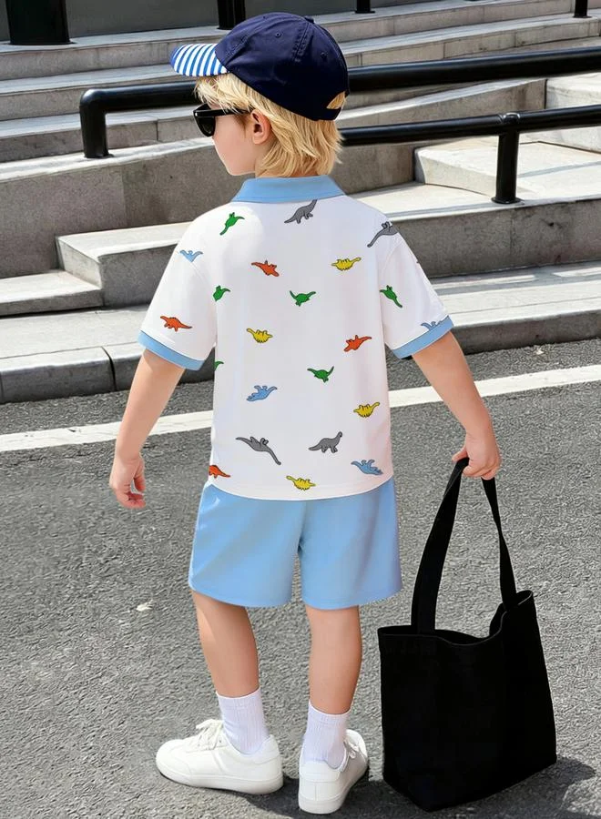 Take Two Boys Dinosaur Print Polo and Shorts Set