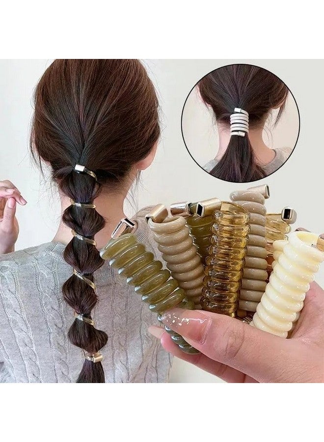 FICTIOUS Telephone Line Hair Tie Spiral Hair Ties No Damage Camellia Braided Hair Ties Floral Hair Elastic Coil Hair Ties Ponytail Holders Telephone Wire Hair Bands Hair Accessories for Women (2 pc, Multi Color) - Image 3
