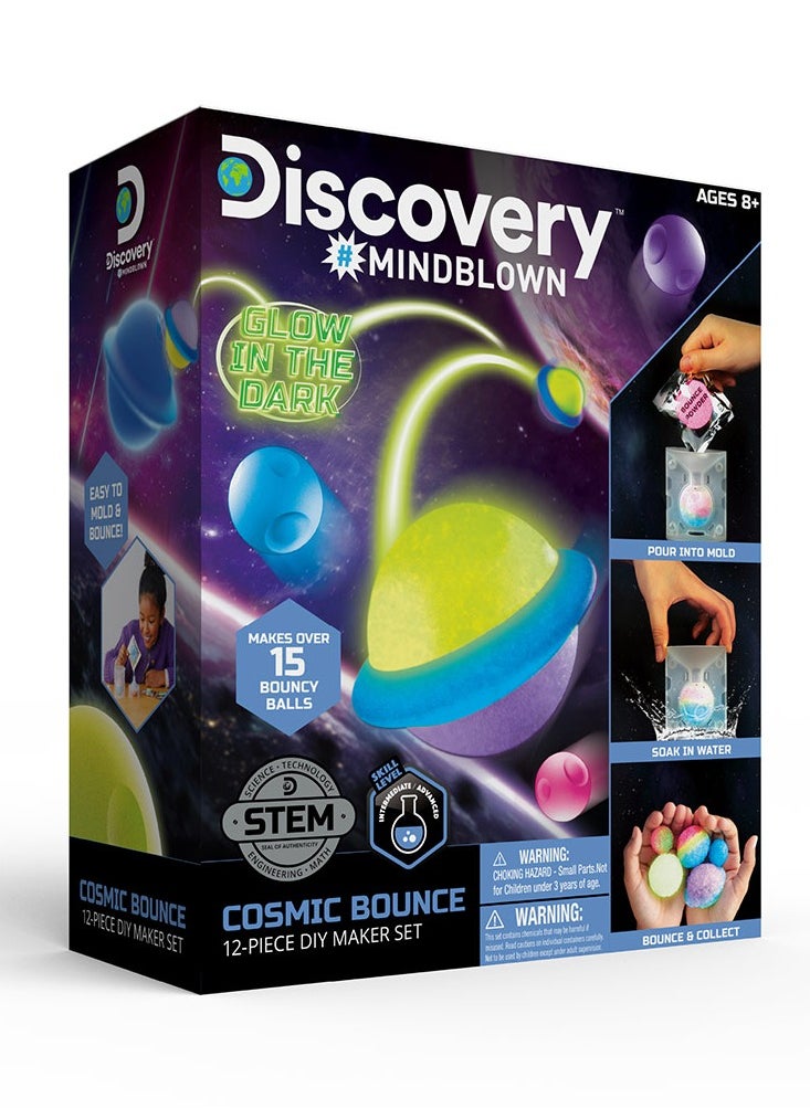 Discovery Mindblown Make Your Own Cosmic Bounce Glow in the Dark 12 PC Experiment Kit, Colourful Planet Models STEM Toys for Kids 8+ Years  - Image 1