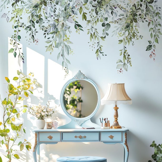 GREEN PLANTS LEAVES WALL DECALS PEEL AND STICK LARGE FLORAL FLOWERS WALL STICKERS REMOVABLE VINE HOME DECOR ART FOR BEDROOM LIVING ROOM CLASSROOM OFFICE