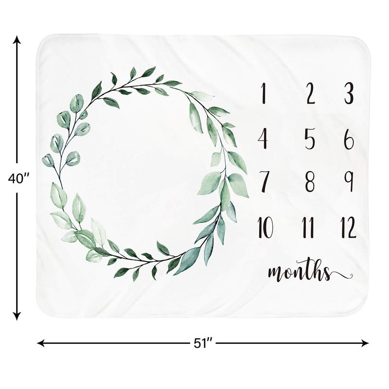 Tebaby Baby Monthly Milestone Blanket Boy - Newborn Month Blanket Unisex Neutral Personalized Shower Gift Leaf Nursery Decor Photography Background Prop with Wooden Wreath Large 51''x40'' - Image 2