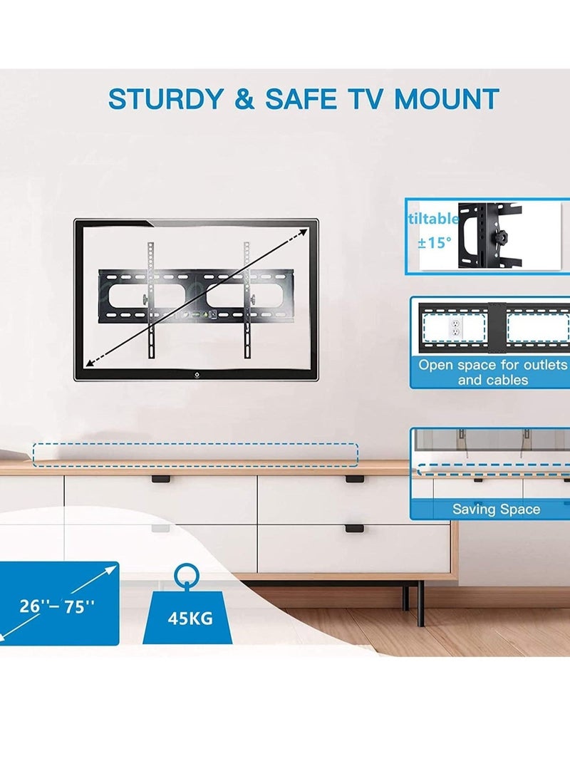 26" - 75" Fixed TV Wall Mount Bracket, Universal Tilt TV Heavy Duty Wall Mount Adjustable TV Stand for LED LCD OLED Plasma TV with Super Strong 50kg Weight Capacity VESA up to 700 x 400 - Image 1