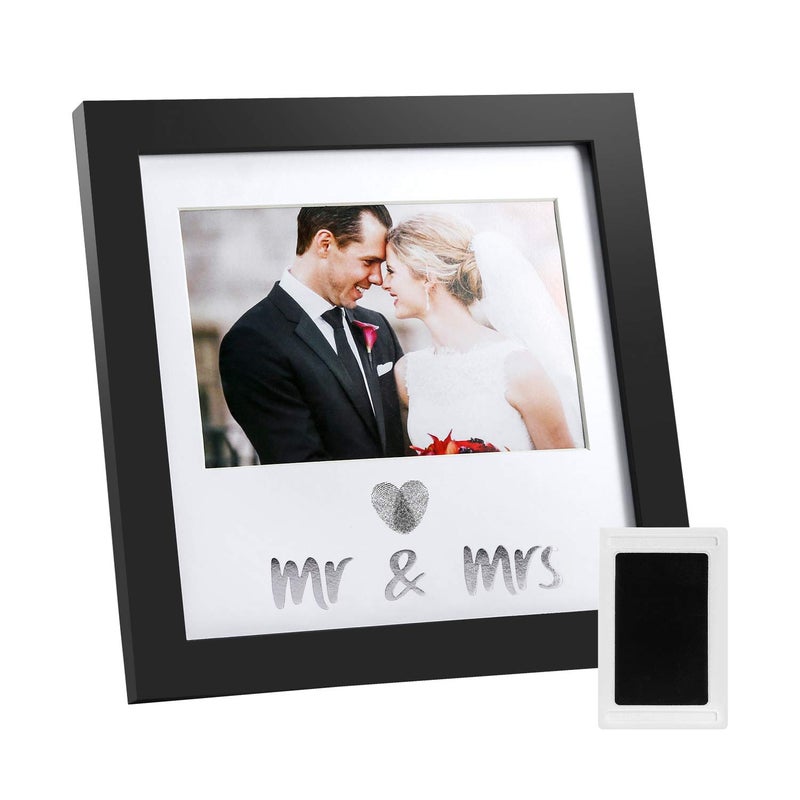 Jinchuan Heart Thumbprint Keepsake Frame and Ink Kit Wedding Picture Frame Wedding Registry Idea Shower Gift For Bride Newlywed (Black Frame  Silver text) - Image 1