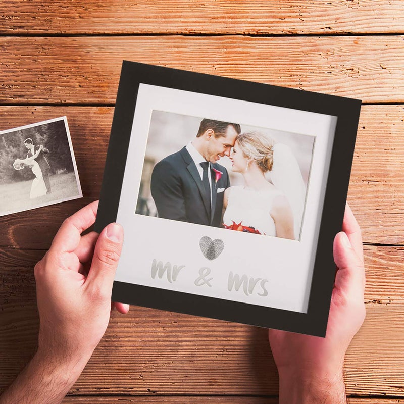 Jinchuan Heart Thumbprint Keepsake Frame and Ink Kit Wedding Picture Frame Wedding Registry Idea Shower Gift For Bride Newlywed (Black Frame  Silver text) - Image 4