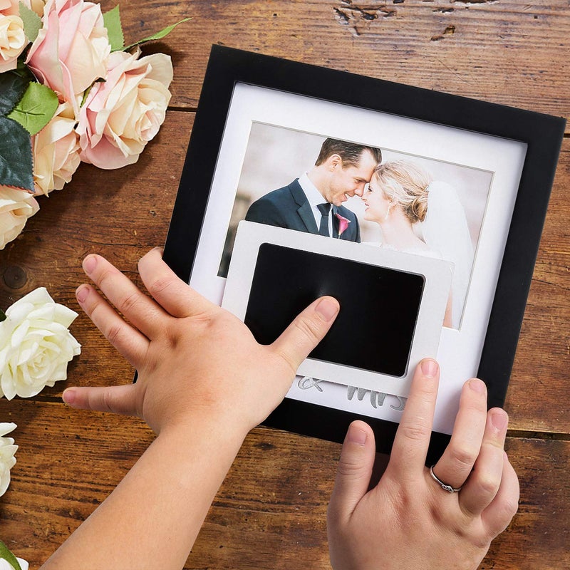 Jinchuan Heart Thumbprint Keepsake Frame and Ink Kit Wedding Picture Frame Wedding Registry Idea Shower Gift For Bride Newlywed (Black Frame  Silver text) - Image 3